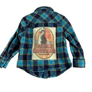 Toddler 3T Blue Plaid Merle Haggard Cowboy Flannel Long Sleeve Button Up Shirt